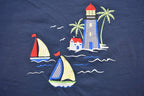 Vintage 1990s Embroidered Sailing Boats Beach Themed T-Shirt