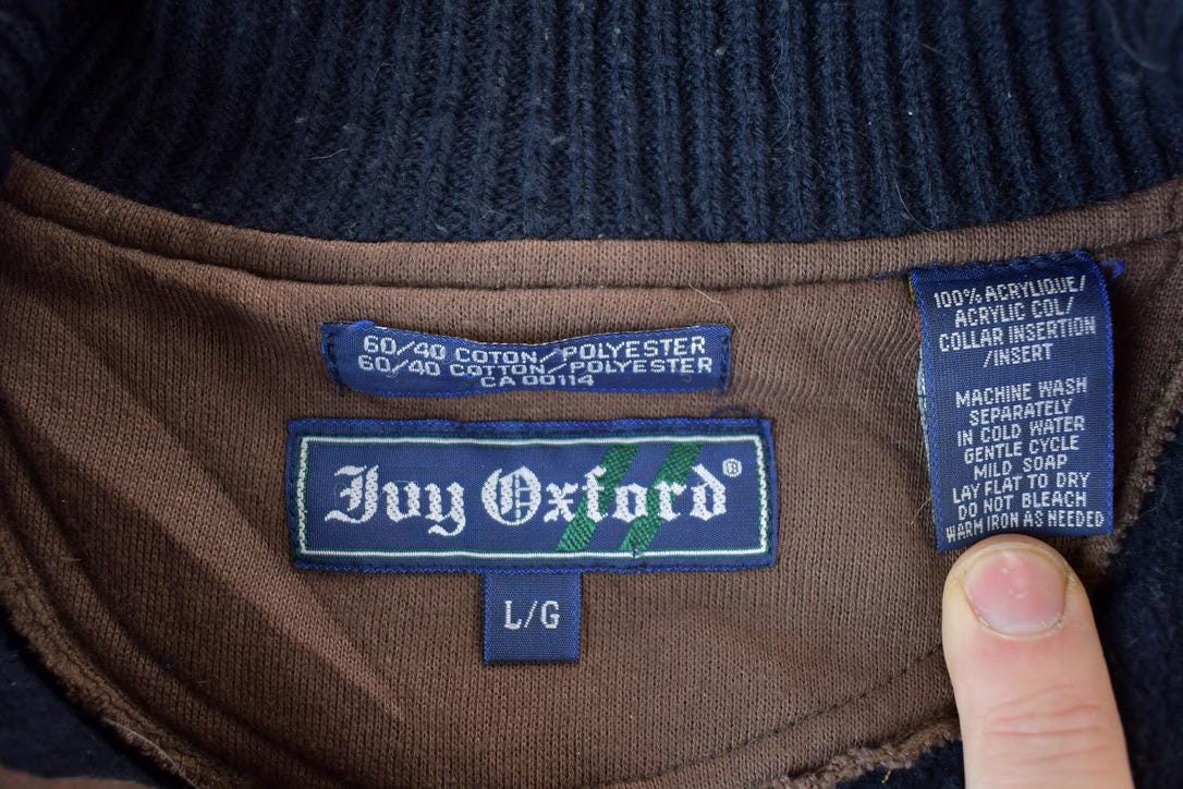 Vintage 1990s Oxford Knit Cotton Mix Quarter Button Mock Neck Sweatshirt