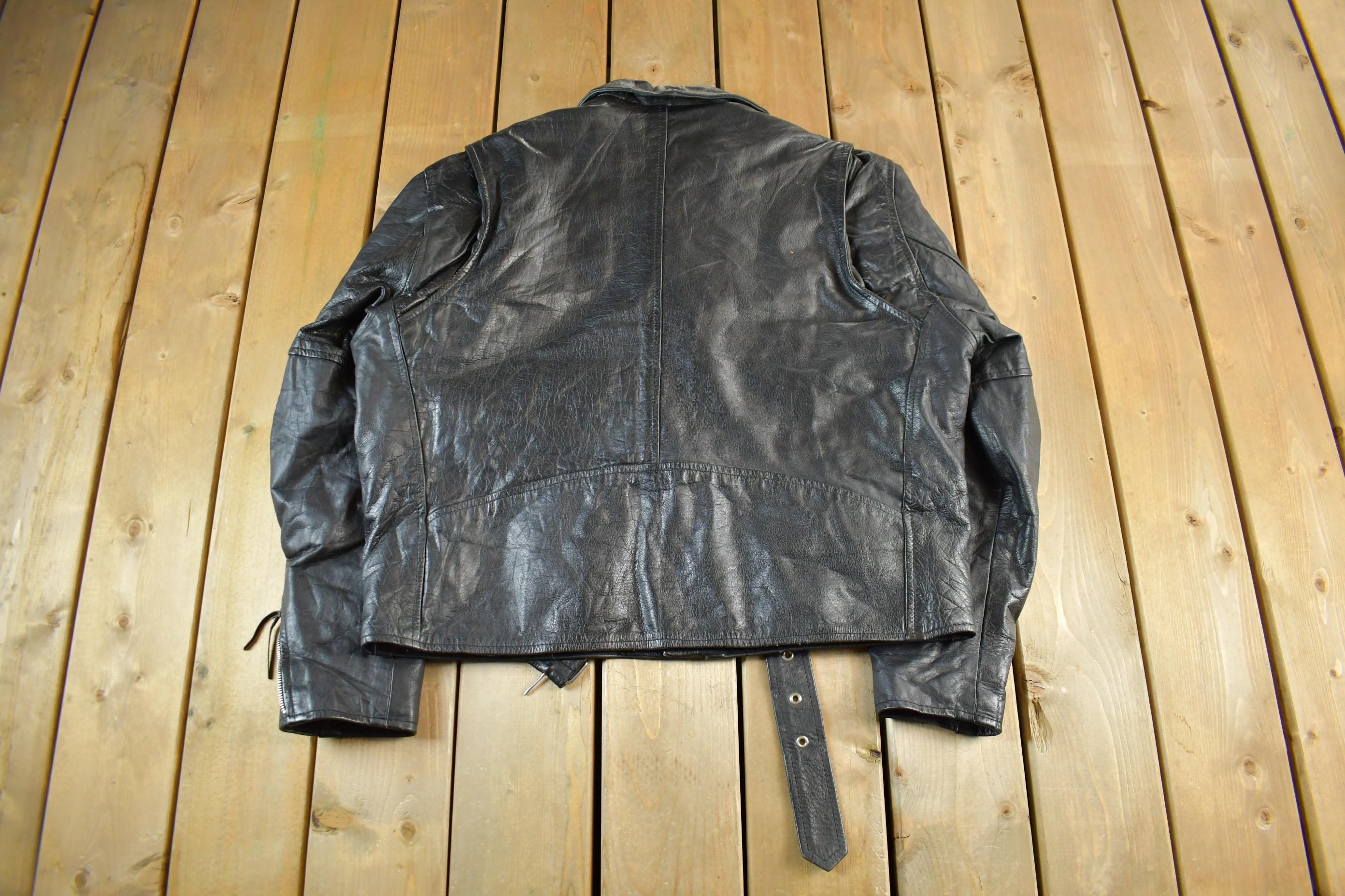 Vintage 1990s First Genuine Leather Biker Jacket Adult 52