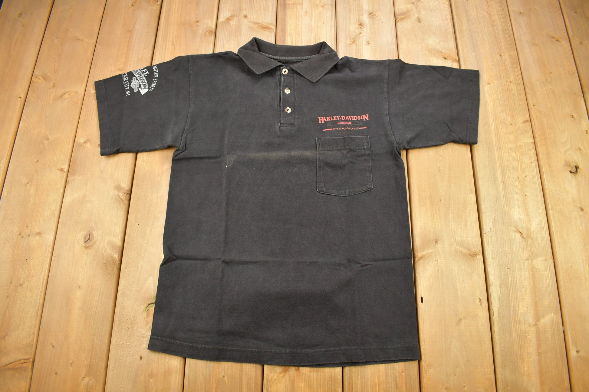 Vintage 1993 Harley Davidson Classic Motor Sports Traverse Michigan Polo Shirt