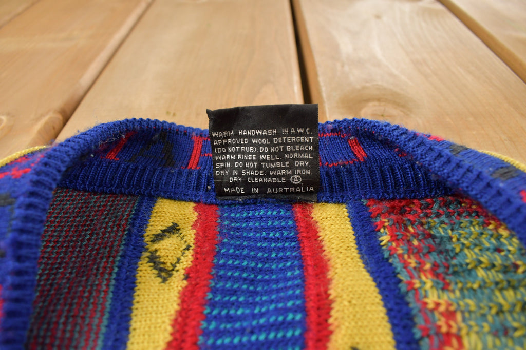 Vintage 1990s Emaroo Australia 3D Coloured Cable Knit Cardigan Sweater
