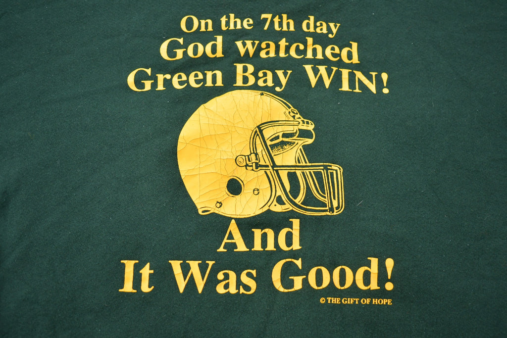 Vintage 1990s Green Bay Packers In 6 Days God Created the Heavens and the Earth Crewneck Sweatshirt