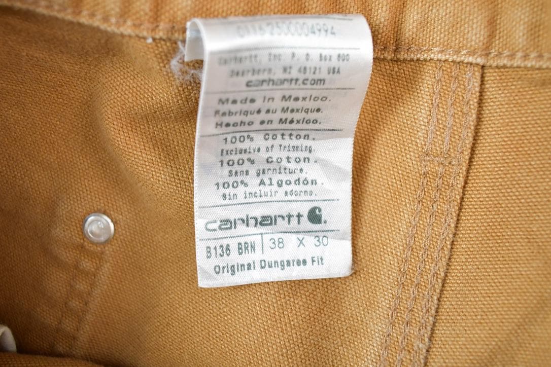 Vintage 1990s Tan Carhartt Double Knee Denim Work Jeans Size 38 x 30