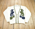 Vintage 1980s JED Embroidered Abstract Pattern Knit Cardigan Sweater