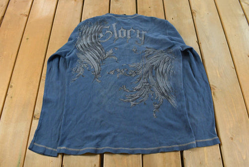 Vintage Y2K No Boundaries Goth SKull Thermal Knit Long Sleeve Shirt Men's Large