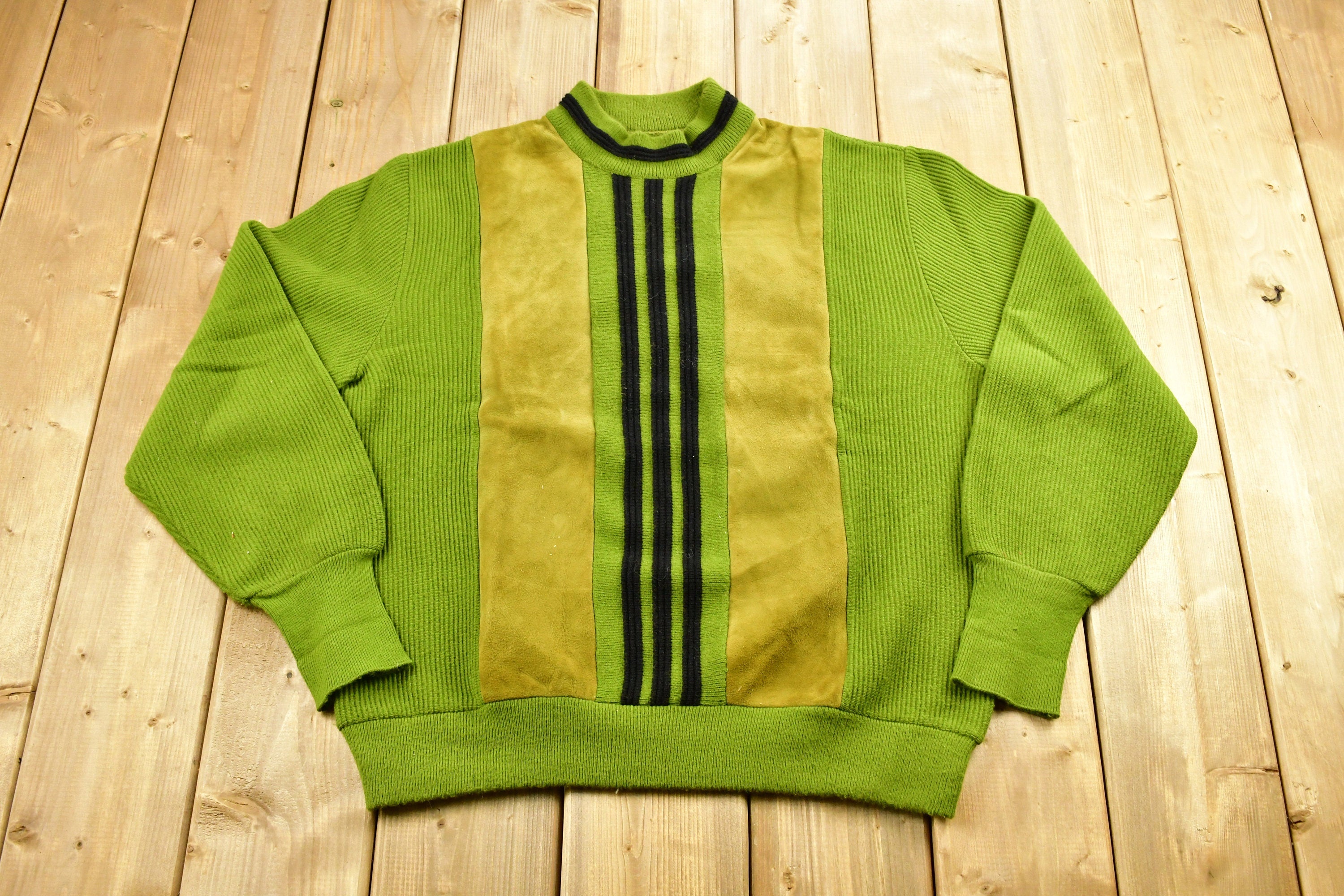 Vintage 1980s Lambskin Suede Knitted Crewneck Sweater