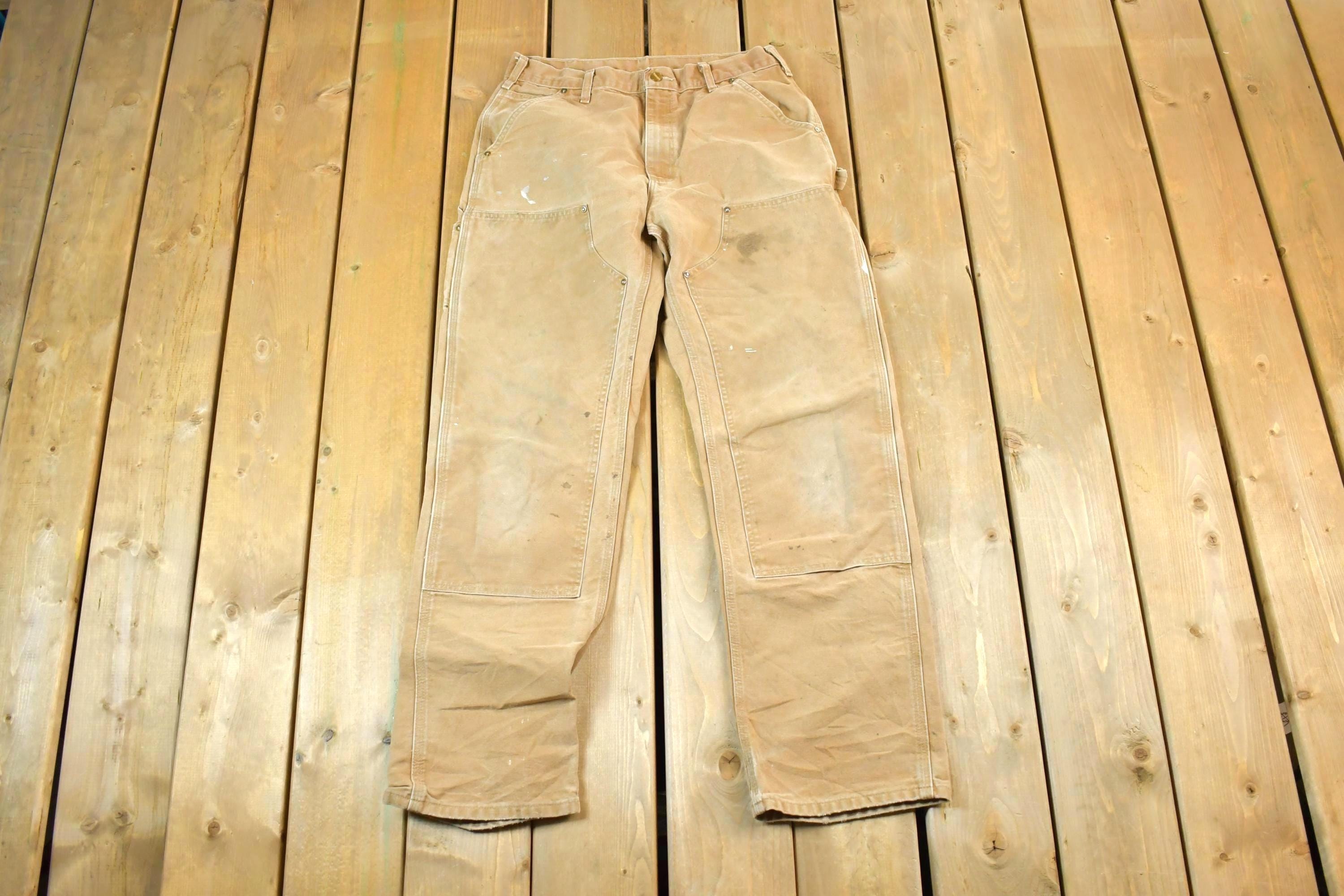 Vintage 1990s Carhartt Double Knee Tan Denim Work Jeans Size 33 x 34