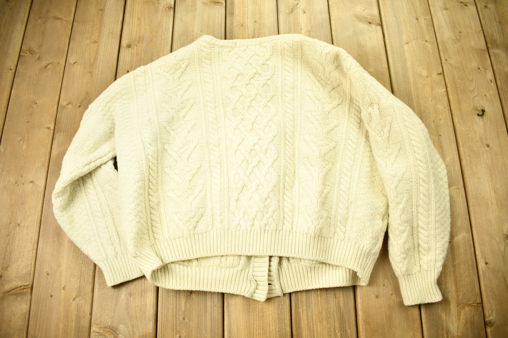 Vintage 1970s Naturally British Wool 3D Cable Knit Button Up Sweater