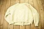 Vintage 1970s Naturally British Wool 3D Cable Knit Button Up Sweater