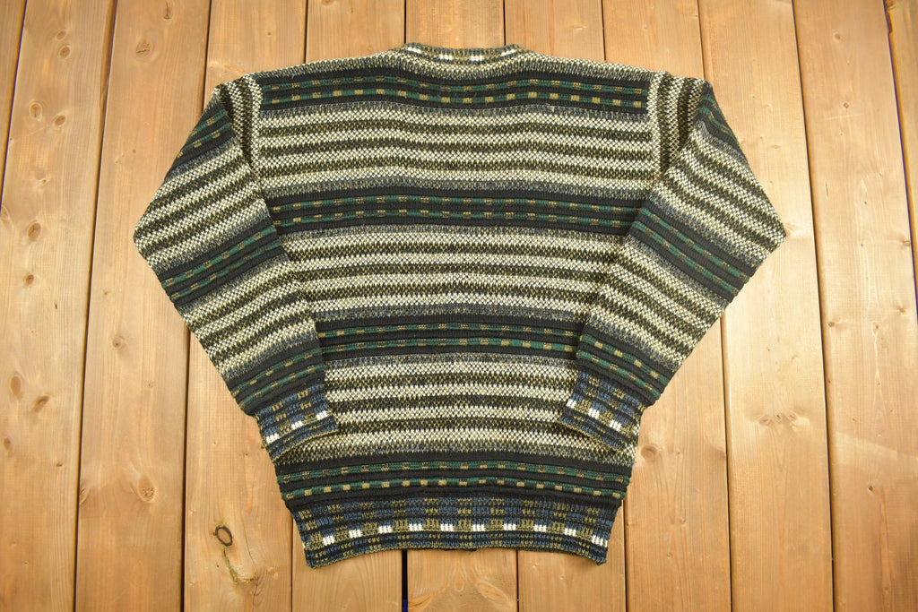 Vintage 1990s Entourage Striped Knitted Cardigan Sweater Button Up