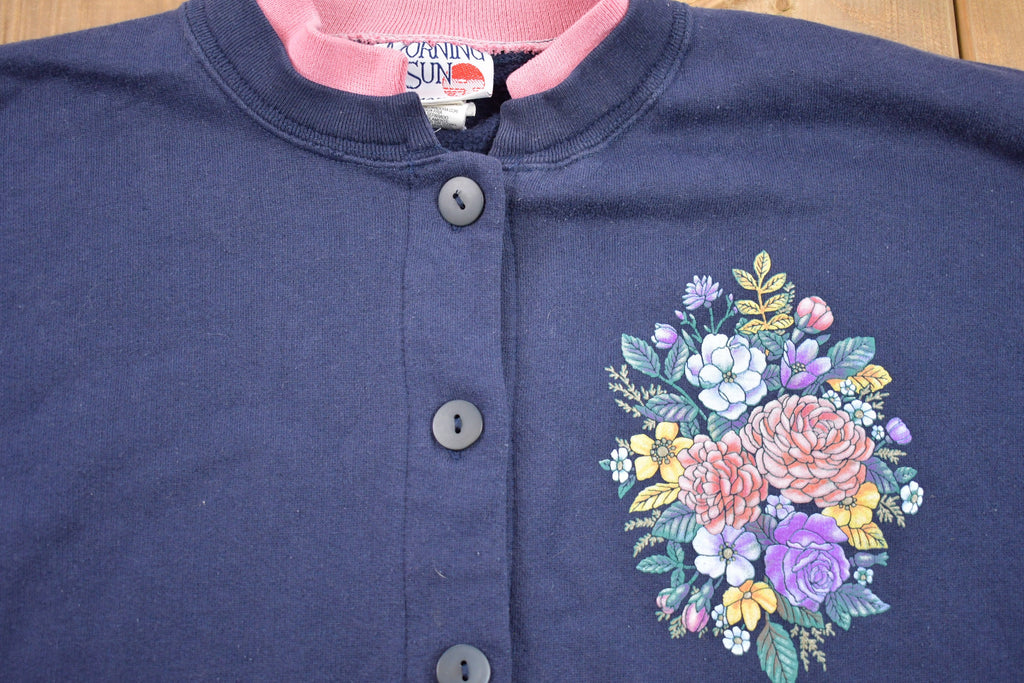 Vintage 1990s Morning Sun Fleece Sweater / Sportswear / 90s Crewneck / Flowers / Athleisure / Hiking