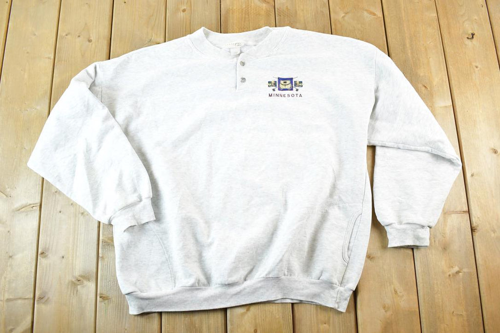 Vintage 1990s Minnesota Quarter Button Crewneck Sweatshirt Mens XL