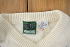 Vintage 1990s Northern Reflections Embroidered Leaves Knit Crewneck Sweater Made In Canada
