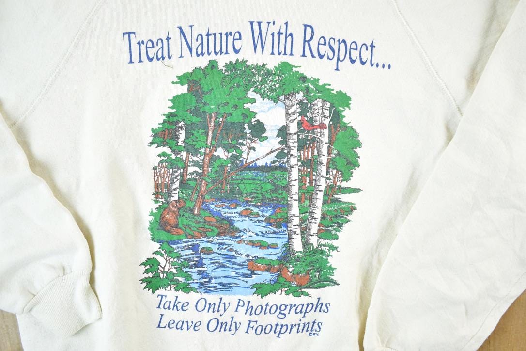 Vintage 1990s Treat Nature With Respect Outdoorsman Crewneck Sweatshirt Mens L  Made In USA  90s Souvenir Crewneck