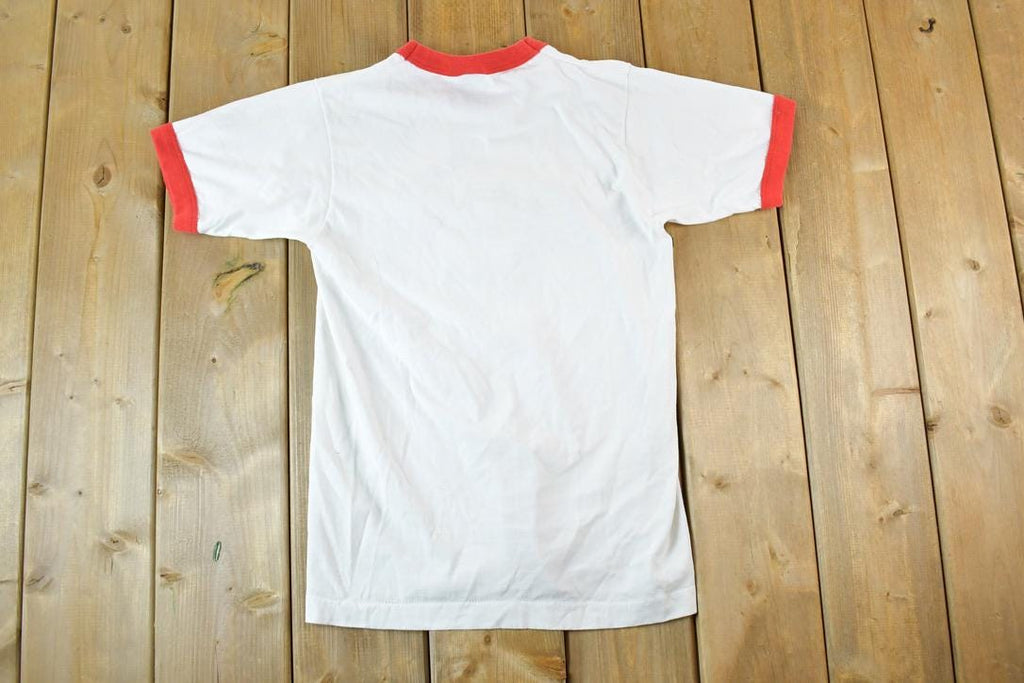 Vintage 80s Super Sitters Ringer Tee: Rainbow Graphic, Made in USA (Men's XS)