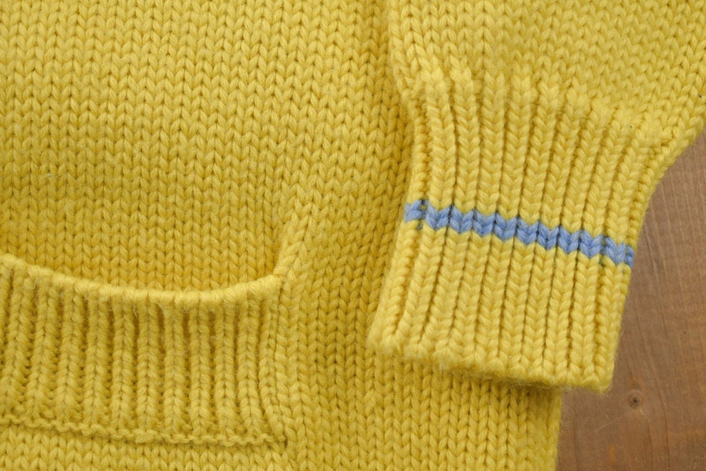 Vintage 1990s Knitted Striped Big Button Sweater / Vintage 90s Yellow Crewneck / Pattern Sweater / Outdoor / Pullover Sweatshirt