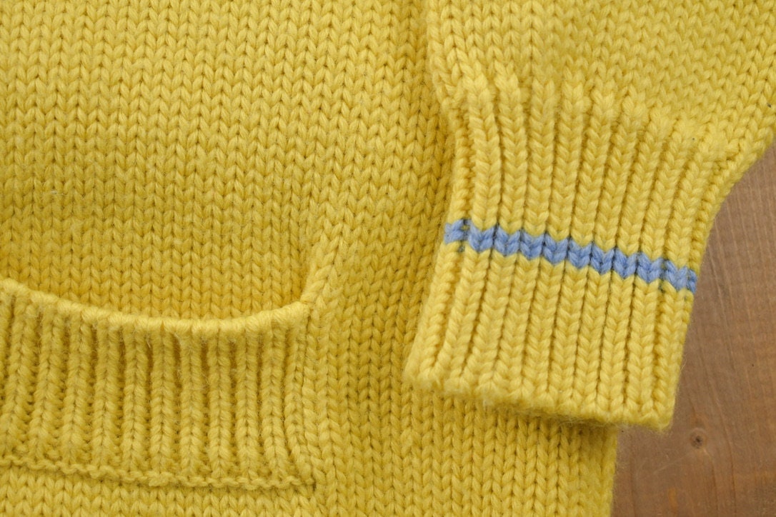 Vintage 1990s Knitted Striped Big Button Sweater / Vintage 90s Yellow Crewneck / Pattern Sweater / Outdoor / Pullover Sweatshirt