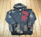 Vintage 1990s Kanji Jeans Heavyweight Dragon EMbroidered Full Zip 5X Hip Hop Hoodie Made In USA