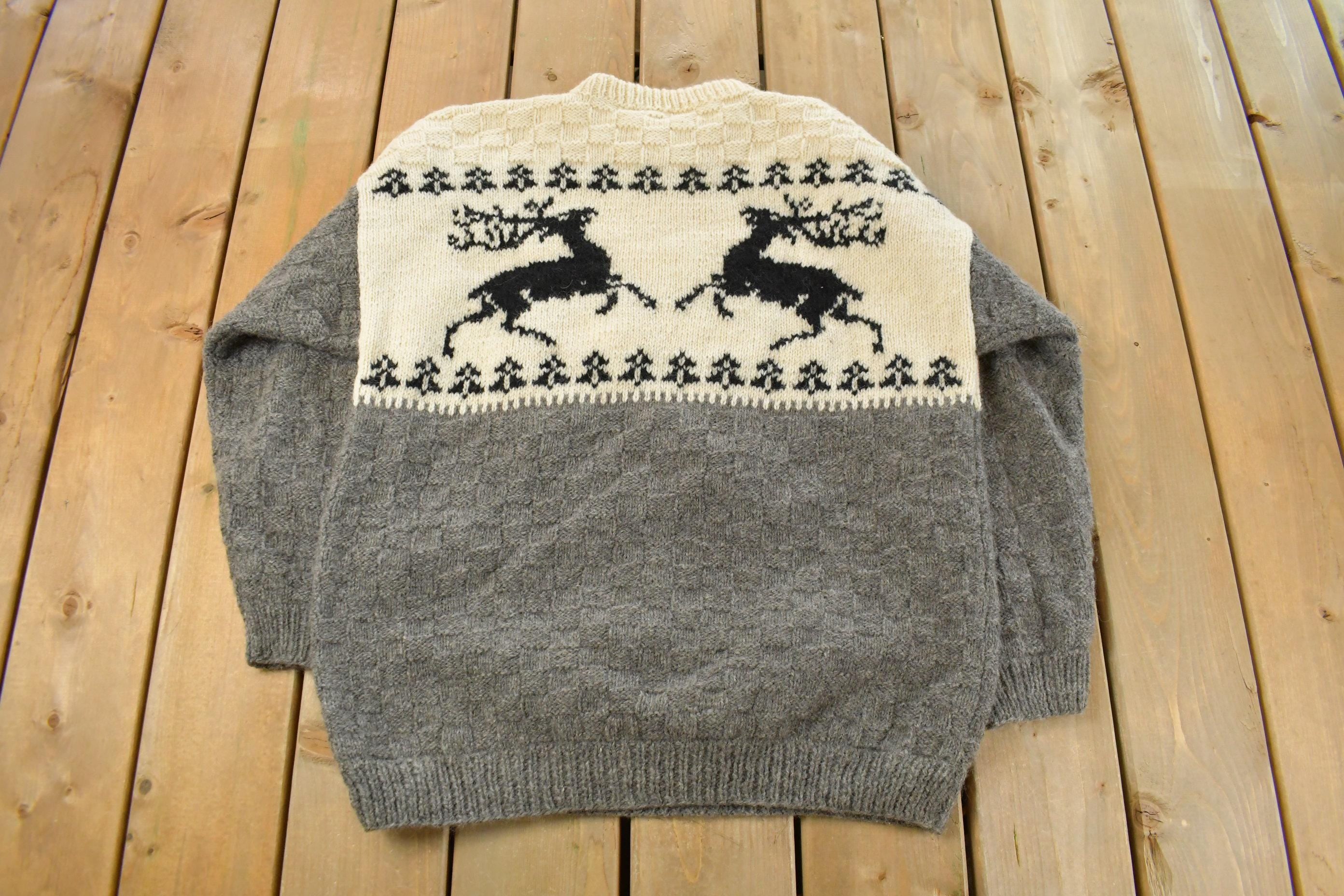 Vintage 1990s Reindeer Wool Knit Crewneck Sweater Men's Large