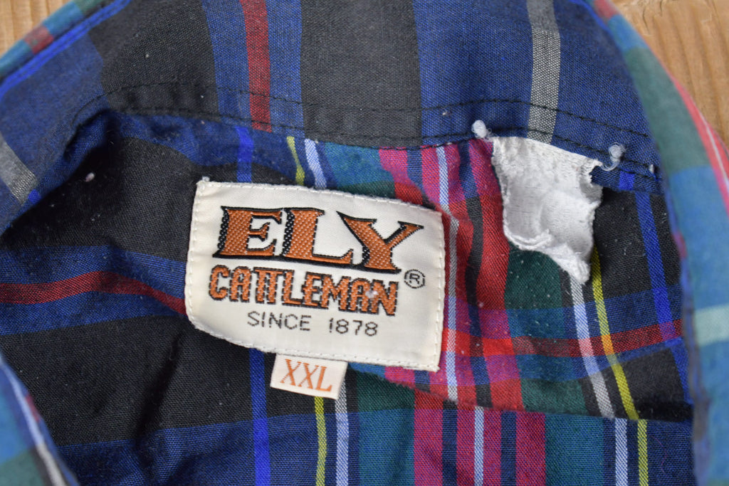 Vintage 1980s Ely Cattleman Pearl Snap Plaid Button Up Shirt