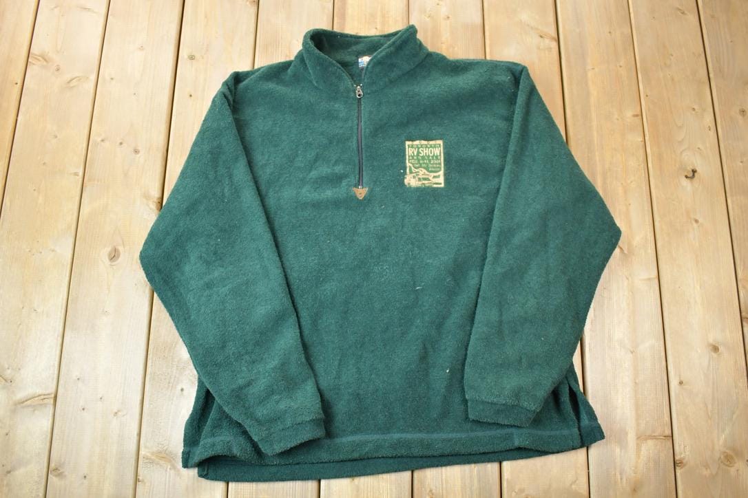 Vintage 2001 Toronto RV Show Quarter Zip Suede Patch Fleece Sweater