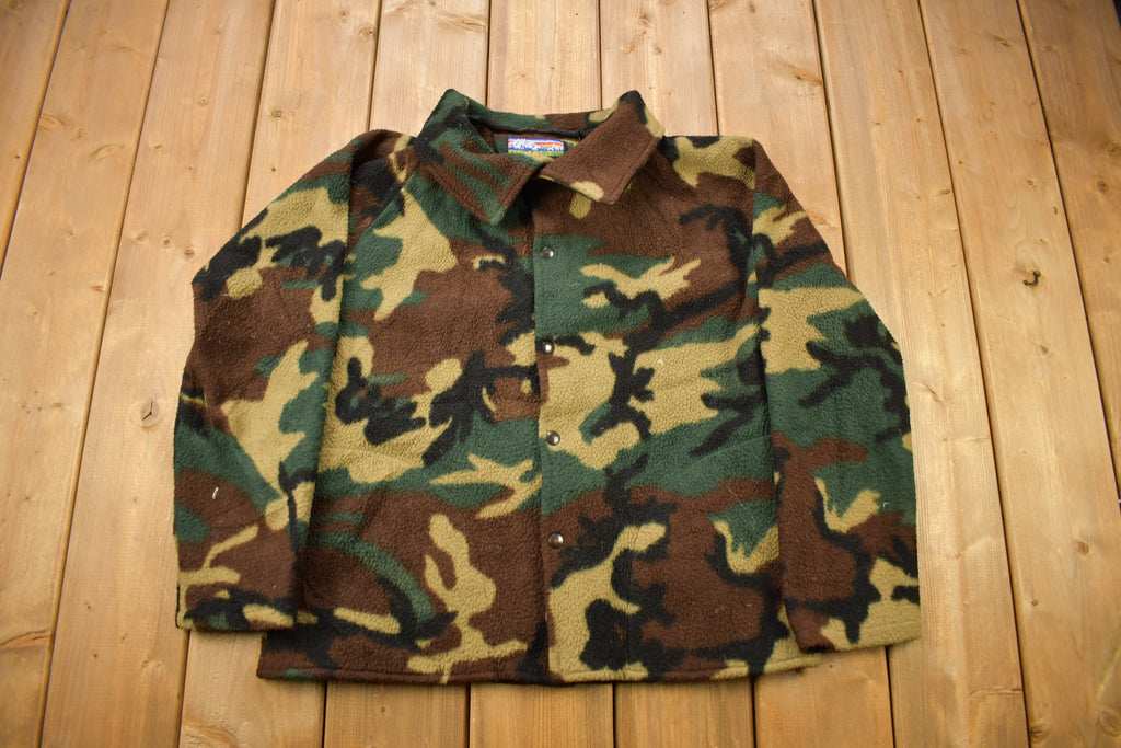Vintage 1990s Denali USA Camouflage Fleece Sweater  Outdoorsman  90s Sweater  Made In USA  Streetwear  Hiking  Fleece Zip up