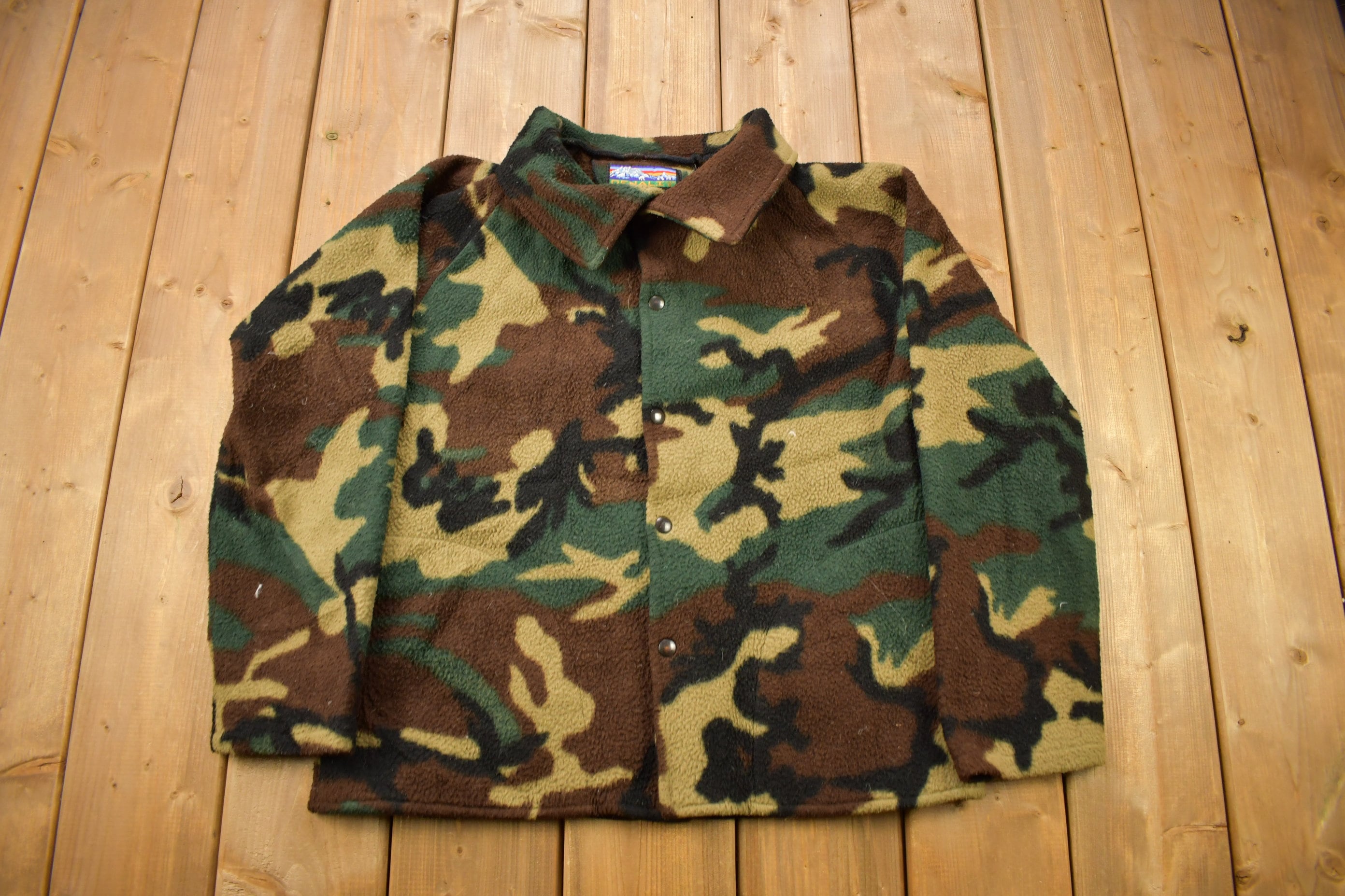 Vintage 1990s Denali USA Camouflage Fleece Sweater  Outdoorsman  90s Sweater  Made In USA  Streetwear  Hiking  Fleece Zip up