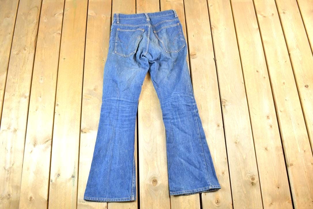 Vintage 1970s Levi Strauss Orange Tab Bell Bottom Denim Jeans Size 26