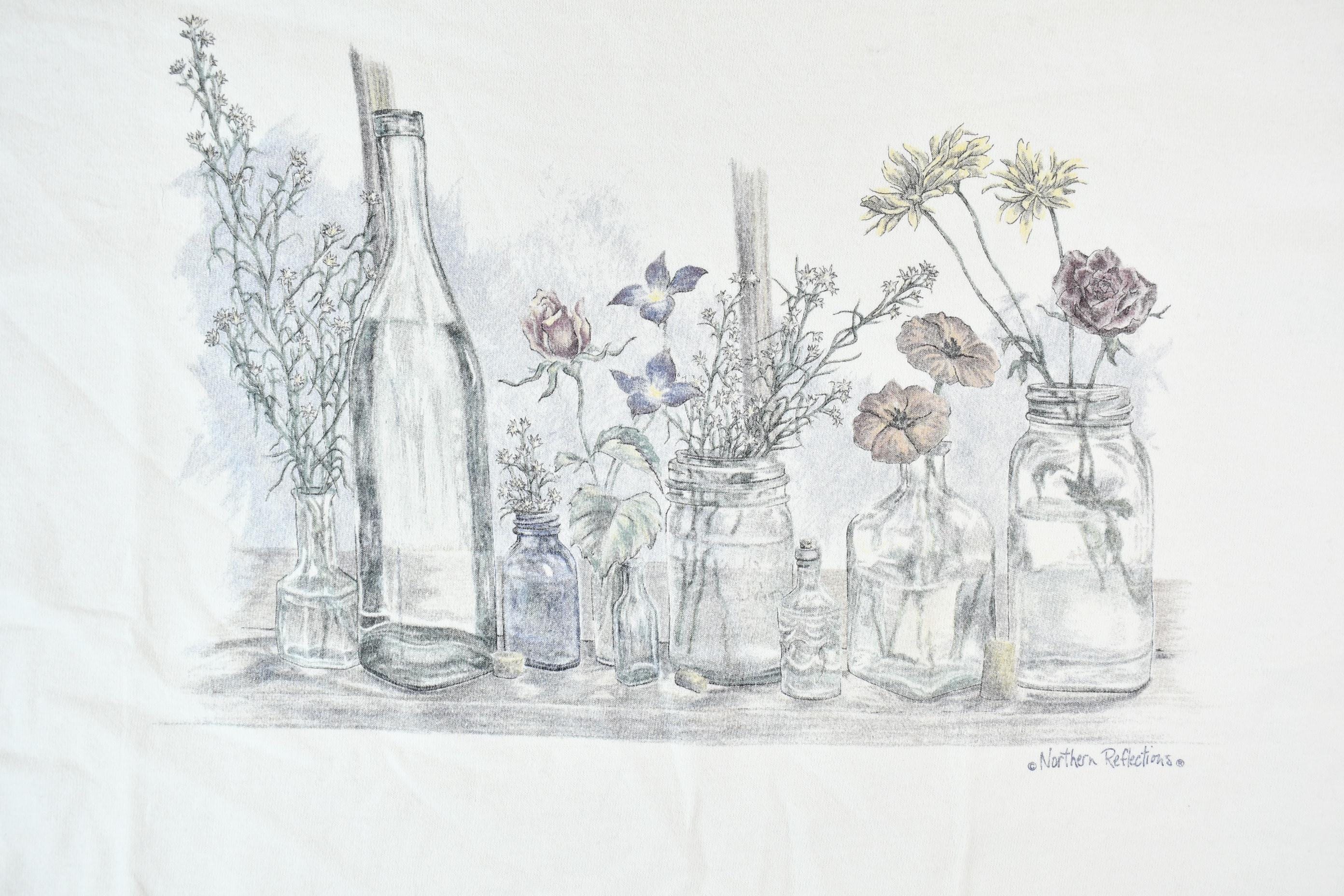 Vintage 1990s Northern Reflections Cottage Essentials Single Stitch Still Life Sketch Graphic T-Shirt