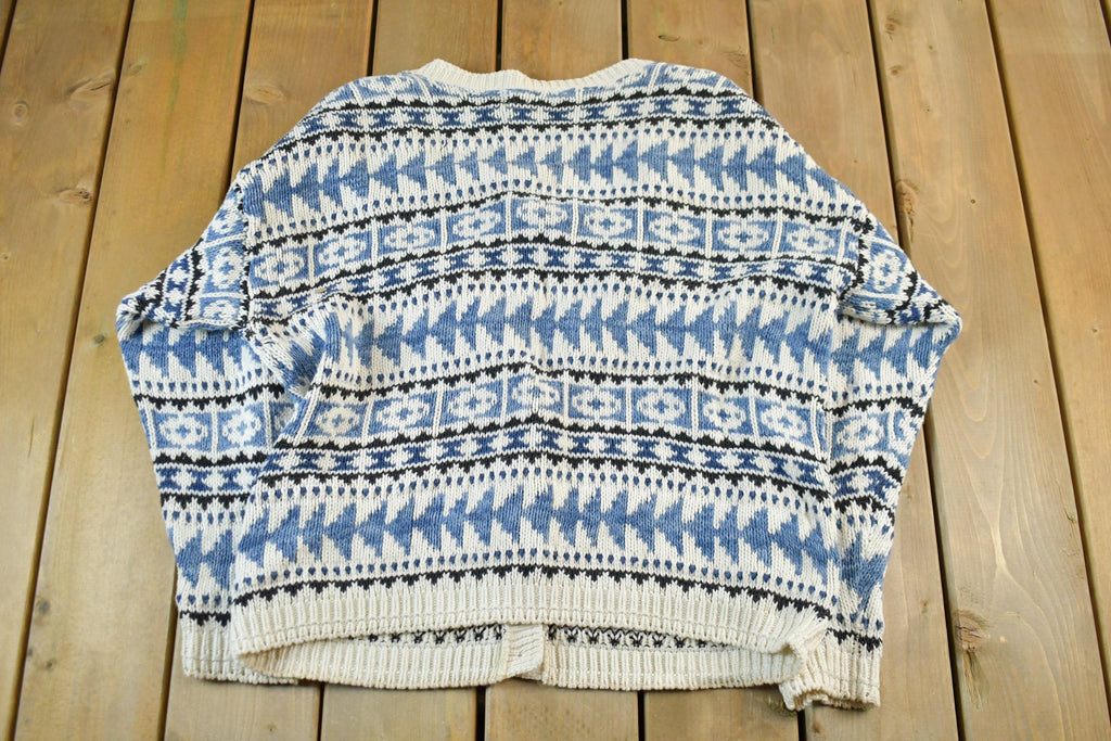 Vintage 1990s Eddie Bauer Knit Cardigan Sweater Men's Large  Abstract Pattern Nordic  90s Knitted Top  Outdoors  Made in USA