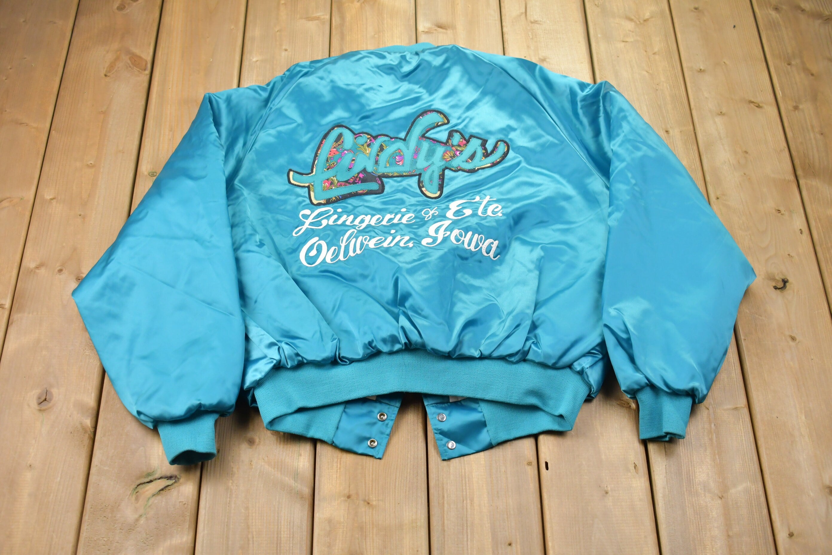 Vintage 1990s Lindy's Lingerie Satin Bomber Jacket