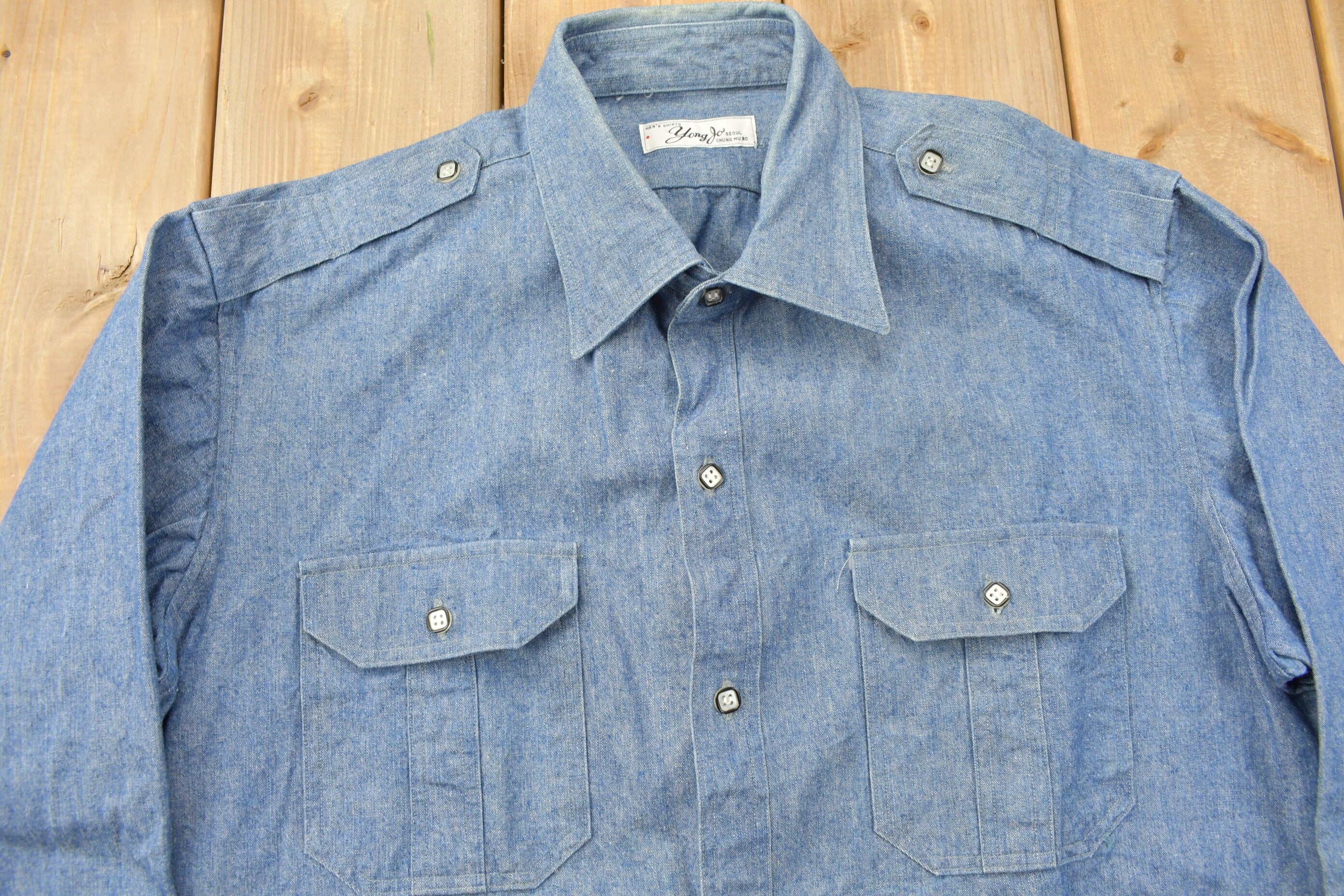 Vintage 1990s Blue Button Up Shirt With Lapels