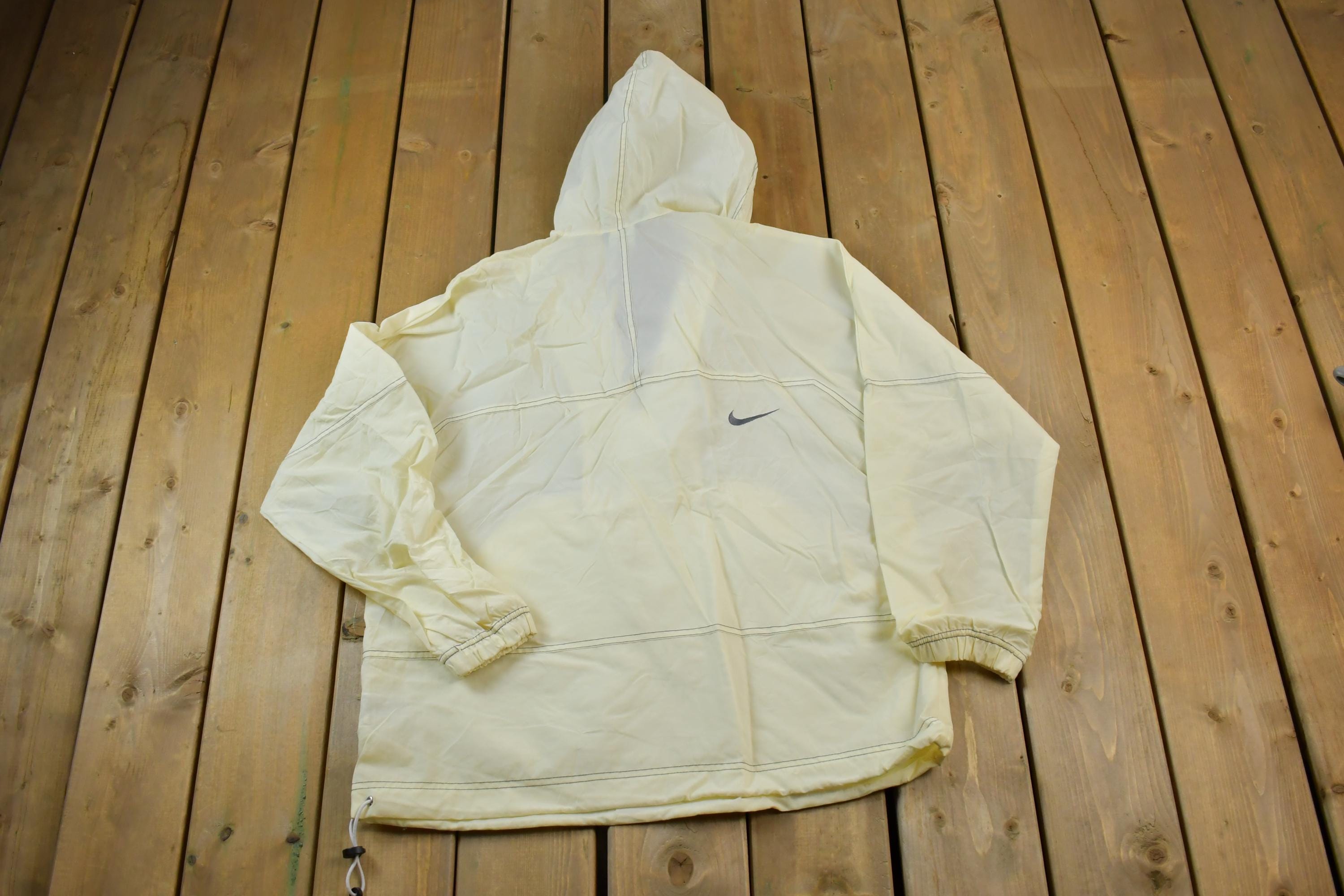 Vintage 1990s Nike Pullover Cream Hooded Windbreaker Jacket