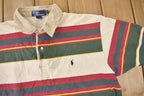 Vintage 1990s Polo By Ralph Lauren Small Pony Earth Toned Striped Polo Shirt Size XL