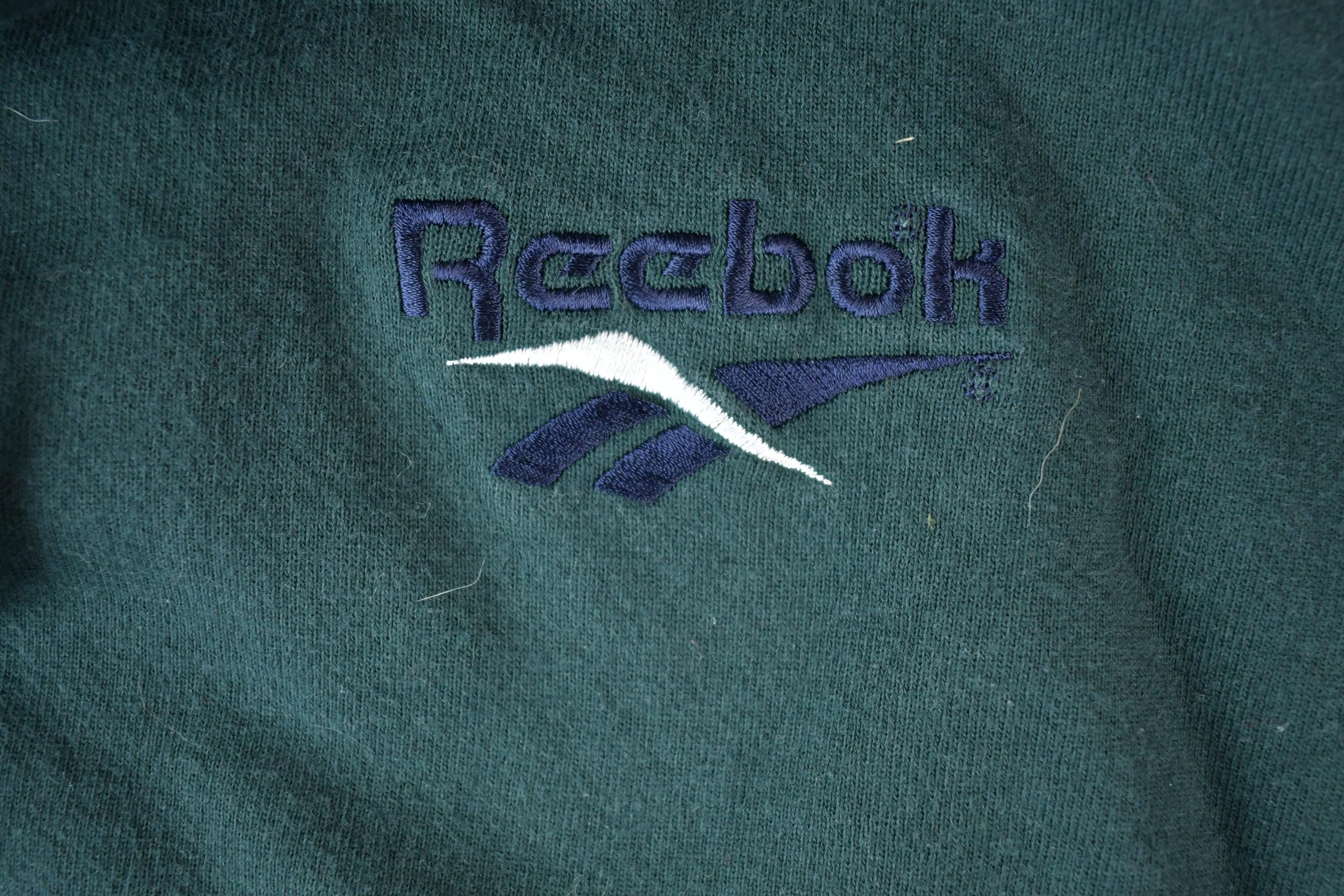 Vintage 1990s Reebok Hunter Green Embroidered Graphic Hoodie