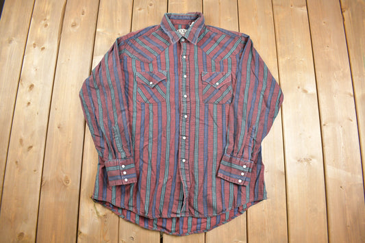 Vintage 1980s Ely Cattleman Western Button Up Shirt / 80s Button Up / Vintage Flannel / Basic Button Up / Stripe Shirt / Cowboy / Rodeo