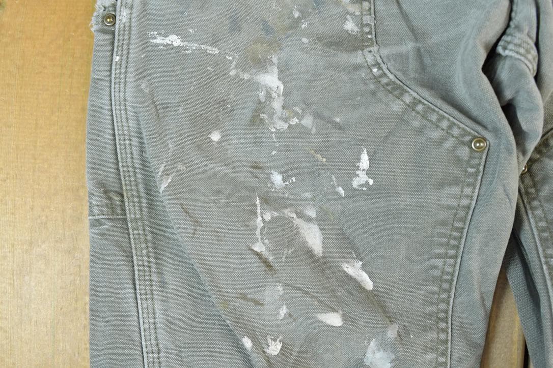 Vintage 1990s Carhartt Double Knee Olive Grey Denim Riveted Work Pants Size 33 x 34