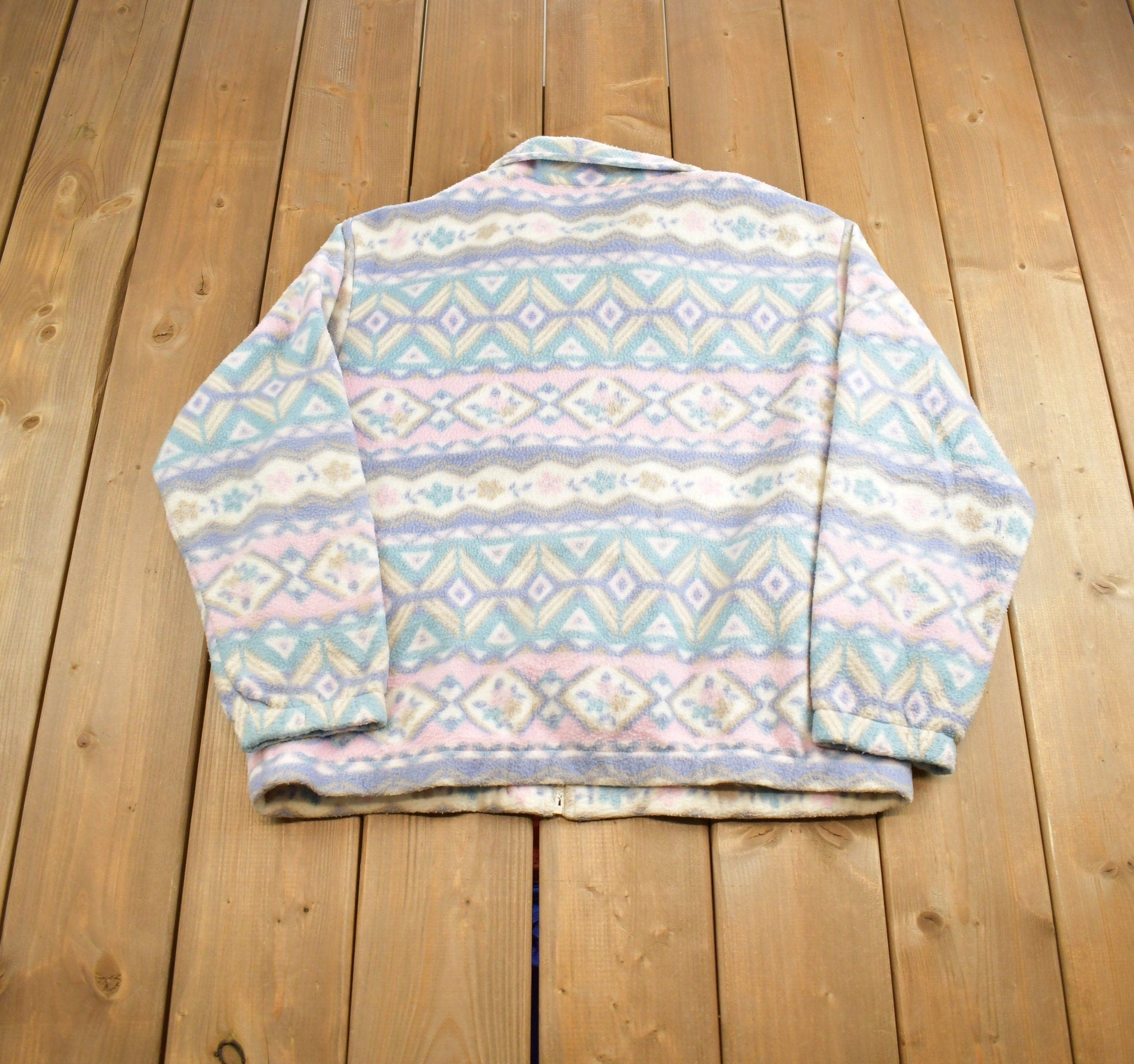 Vintage 1990s Alfred Dunner Colorful Fleece Zip Up Sweater