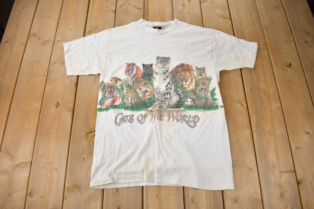 Vintage 1992 Cats Of The World Habitat Single Stitch Graphic T-Shirt Made In USA