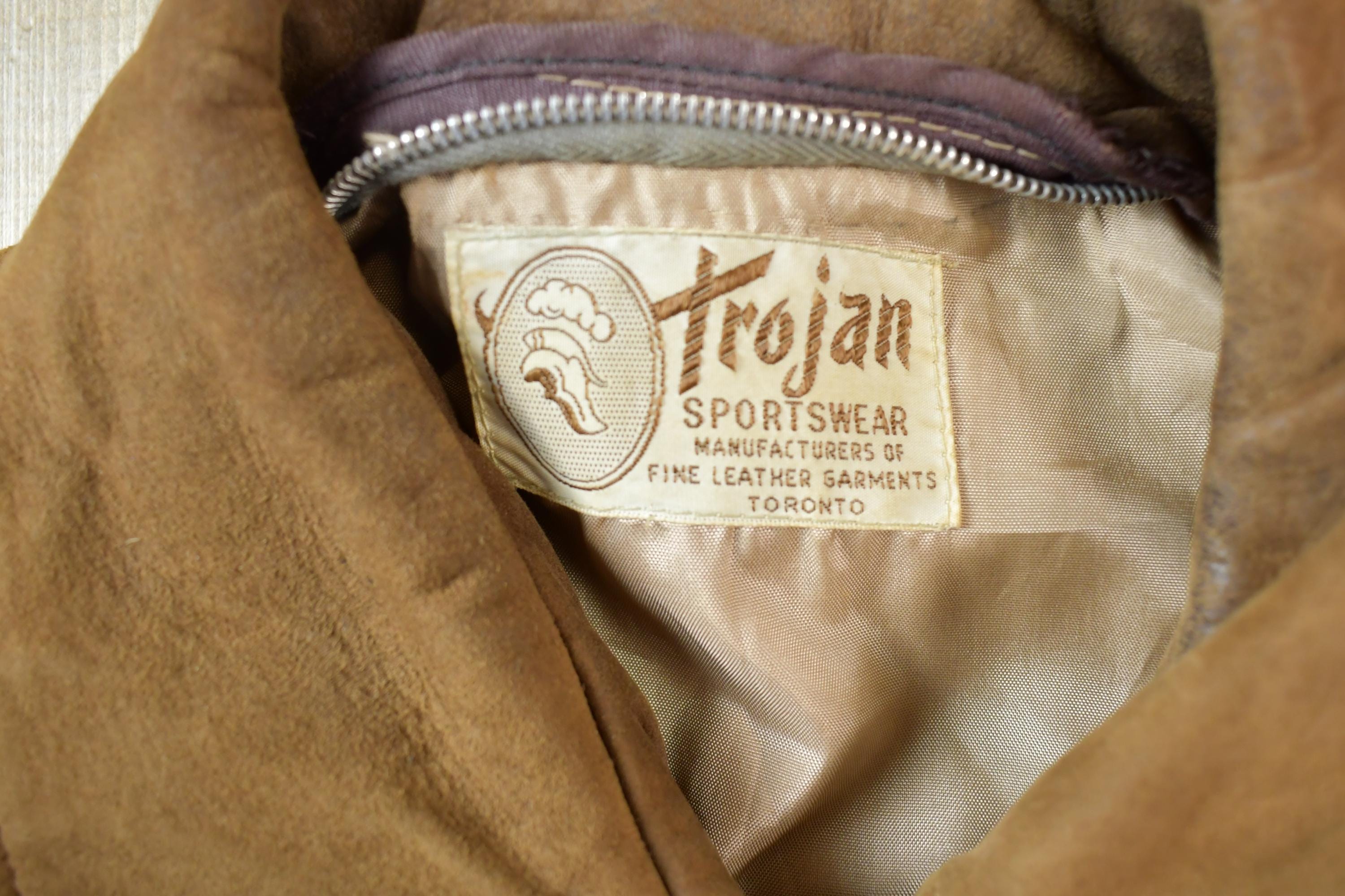 Vintage 1980s Trojan Sportswear Suede Leather Light Button Up jacket