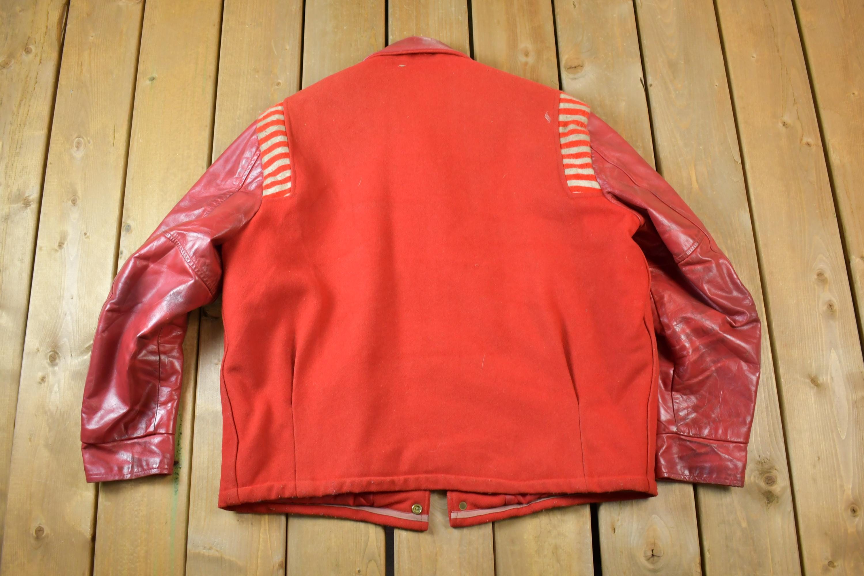 Vintage 1990s West Lincoln Minor Hockey Leather & Wool Varsity Jacket Made In USA
