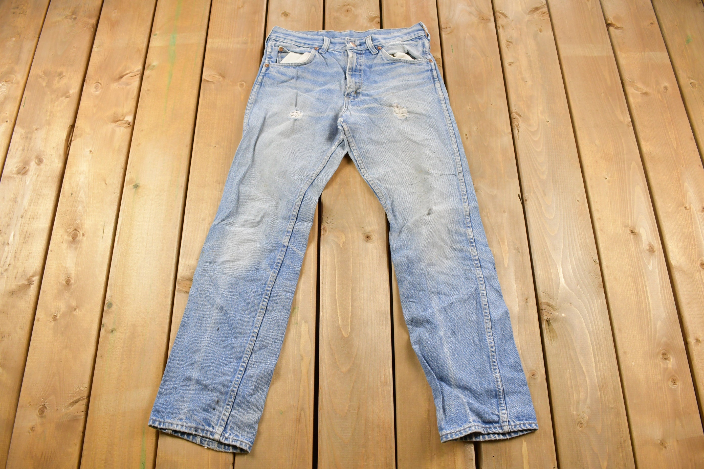 Vintage 1970s Roebucks Distressed Denim Jeans Size 30 x 28