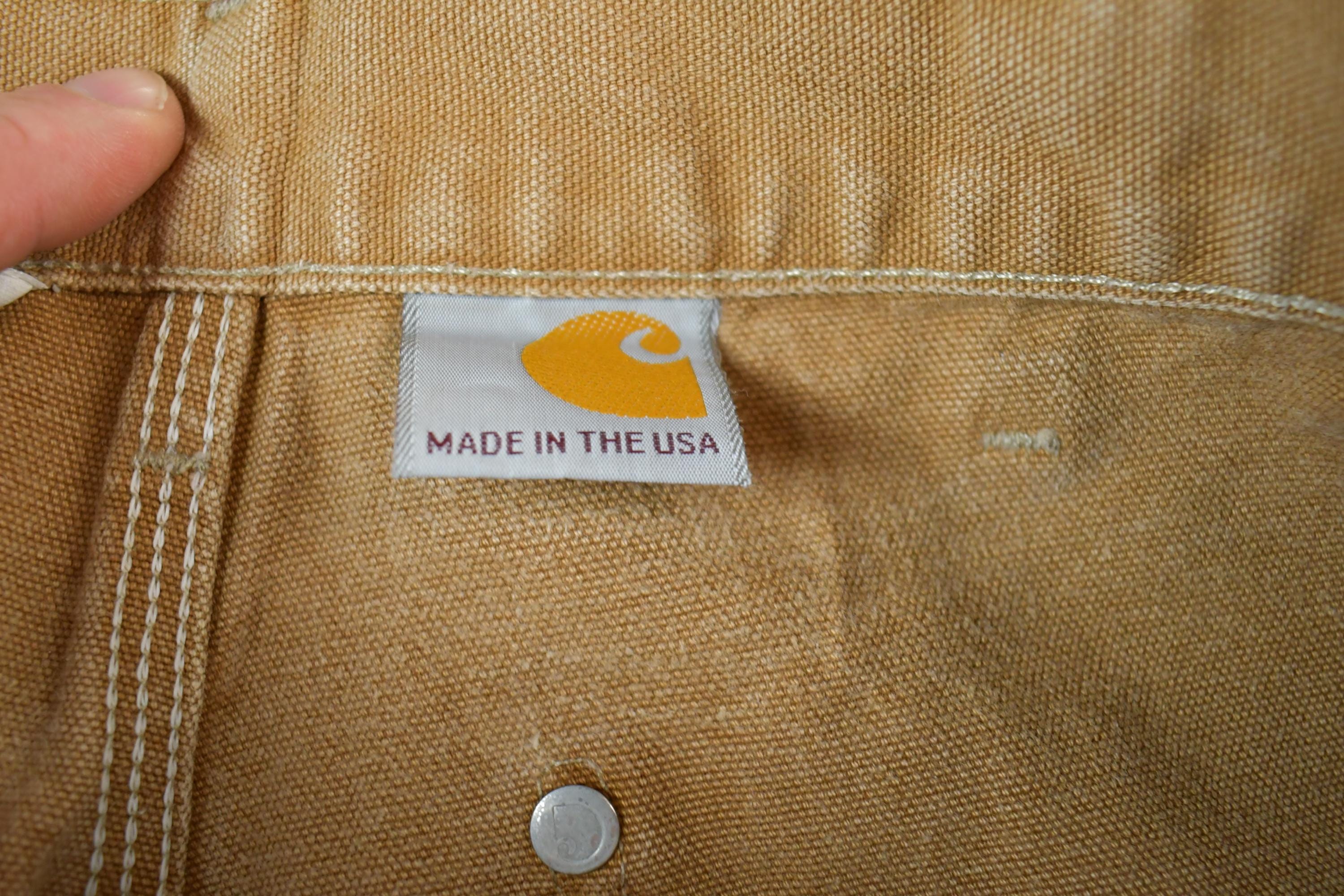 Vintage 1990s Carhartt Double Knee Tan Denim Work Jeans Size 33 x 34