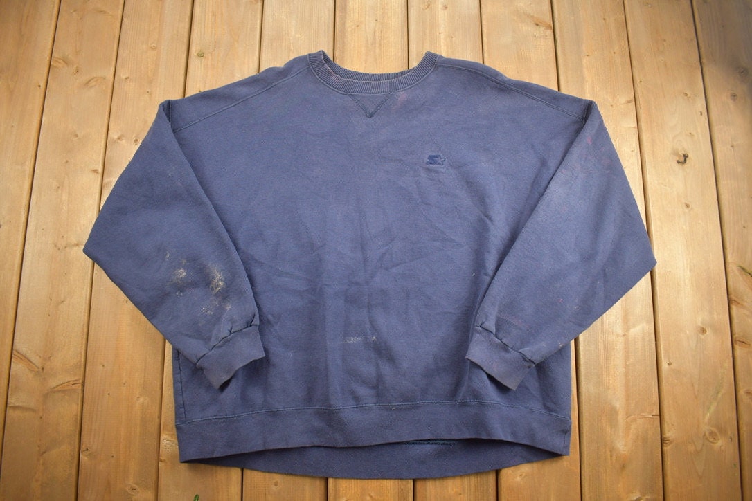 Vintage 1990s Starter Blank Navy Crewneck Sweatshirt