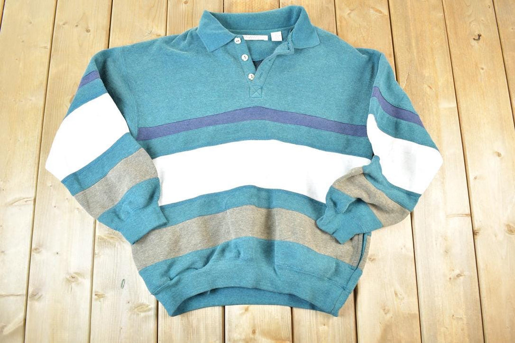 Vintage 1990s The Apparel Zone Quarter Button Crewneck Sweatshirt Mens L