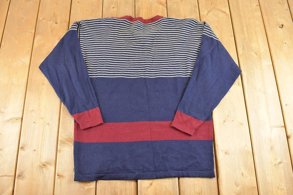 Vintage 1990s Braemar By Jeremy Scott Striped Knit Cardigan Boating Sweater Women's L