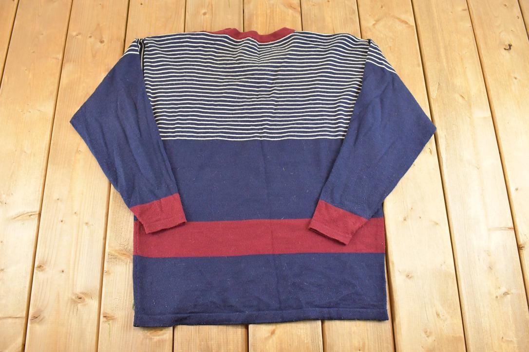 Vintage 1990s Braemar By Jeremy Scott Striped Knit Cardigan Boating Sweater Women's L