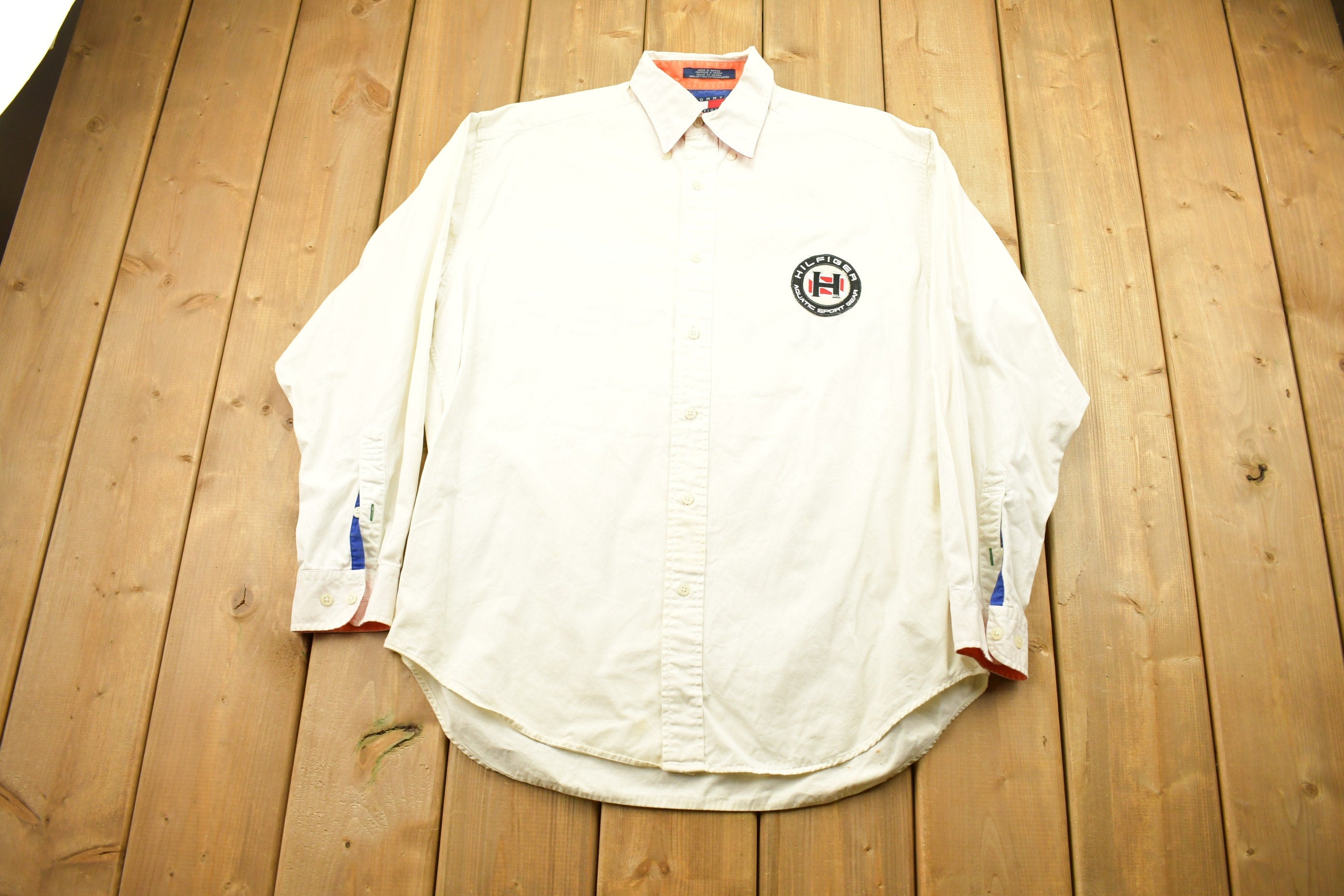 Vintage 1990s Tommy Hilfiger Aquatic Sports Button Up Shirt Aquatic Sports Sailing Gear