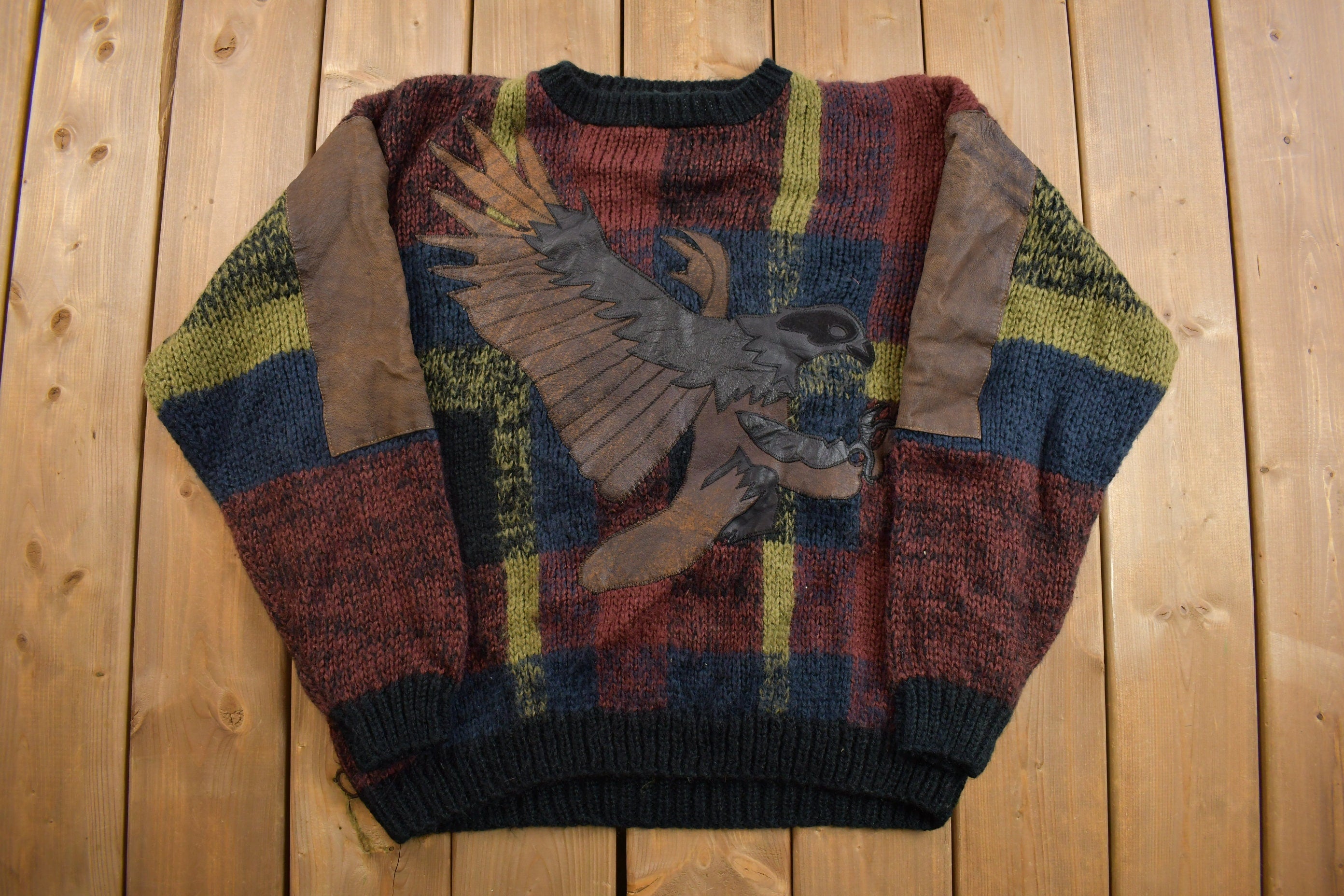 Vintage 1990s Eagle Knit Crewneck Sweater  Vintage 90s Crewneck  Eagle  Colorful  Sweatshirt  Abstract Pattern