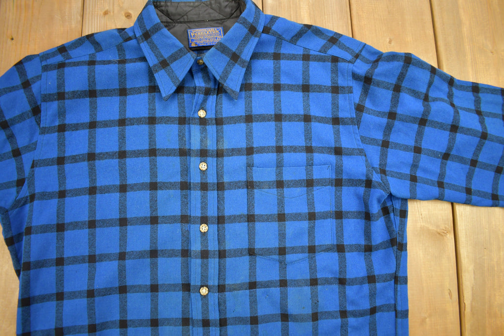 Vintage 1990s Pendleton Blue Plaid Button Up Flannel Board Shirt